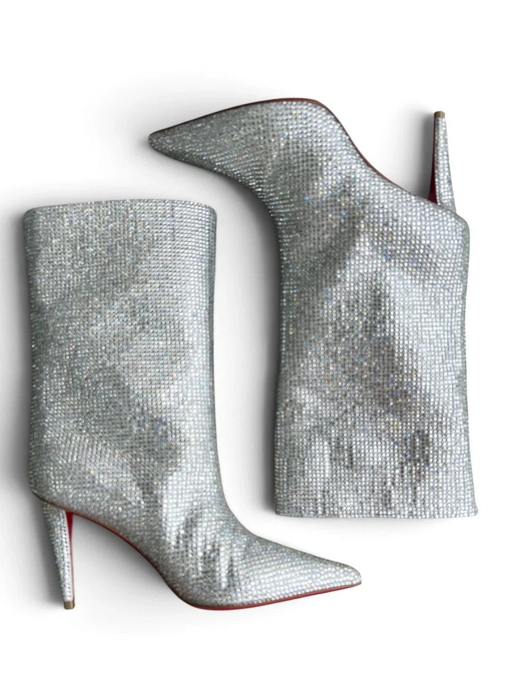 Christian Louboutin Astrilarge Silver Strass Ankle Boot Size 38.5 New